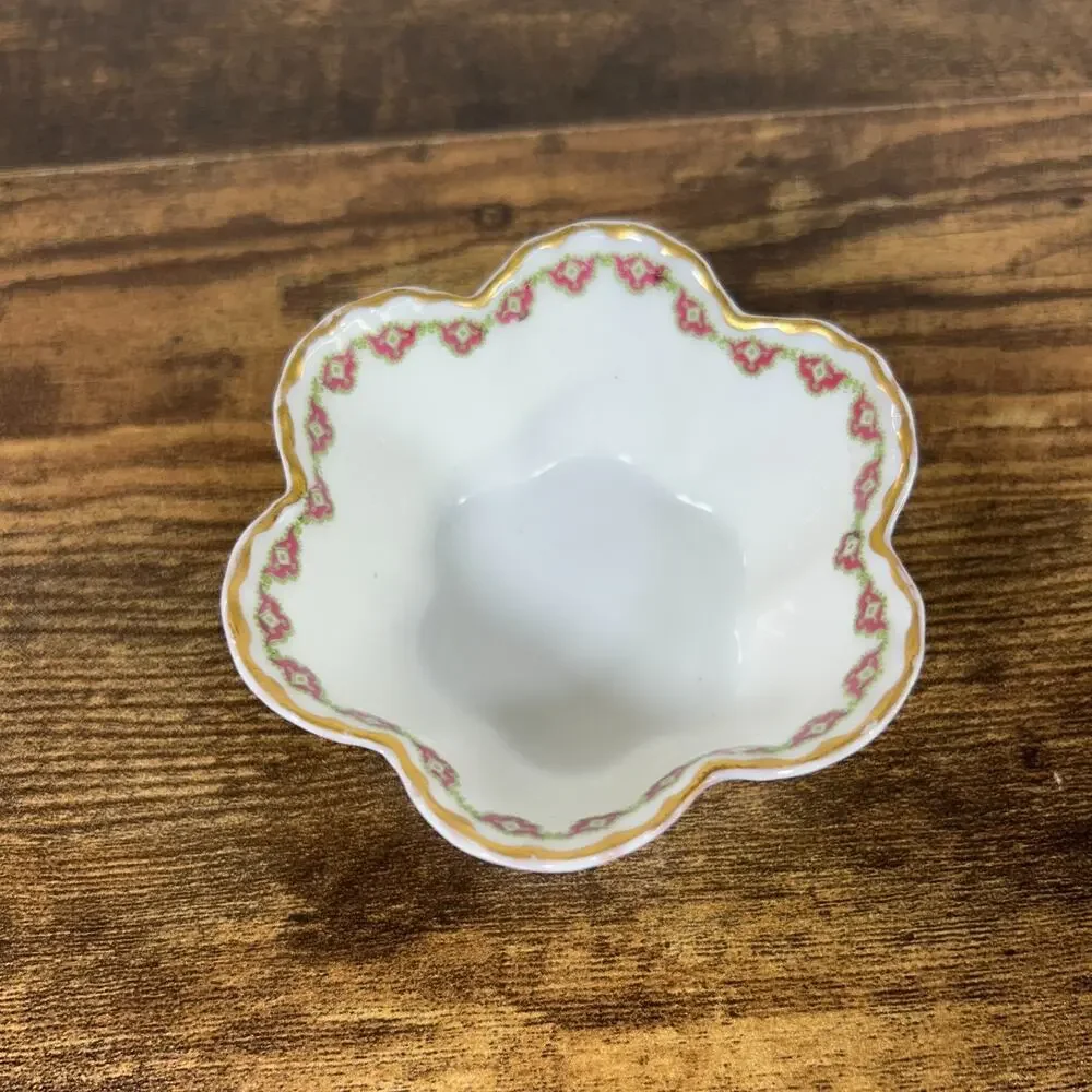 Haviland Limoges Schleiger 521 Pink Floral Bonbon Bowl Antique Gold